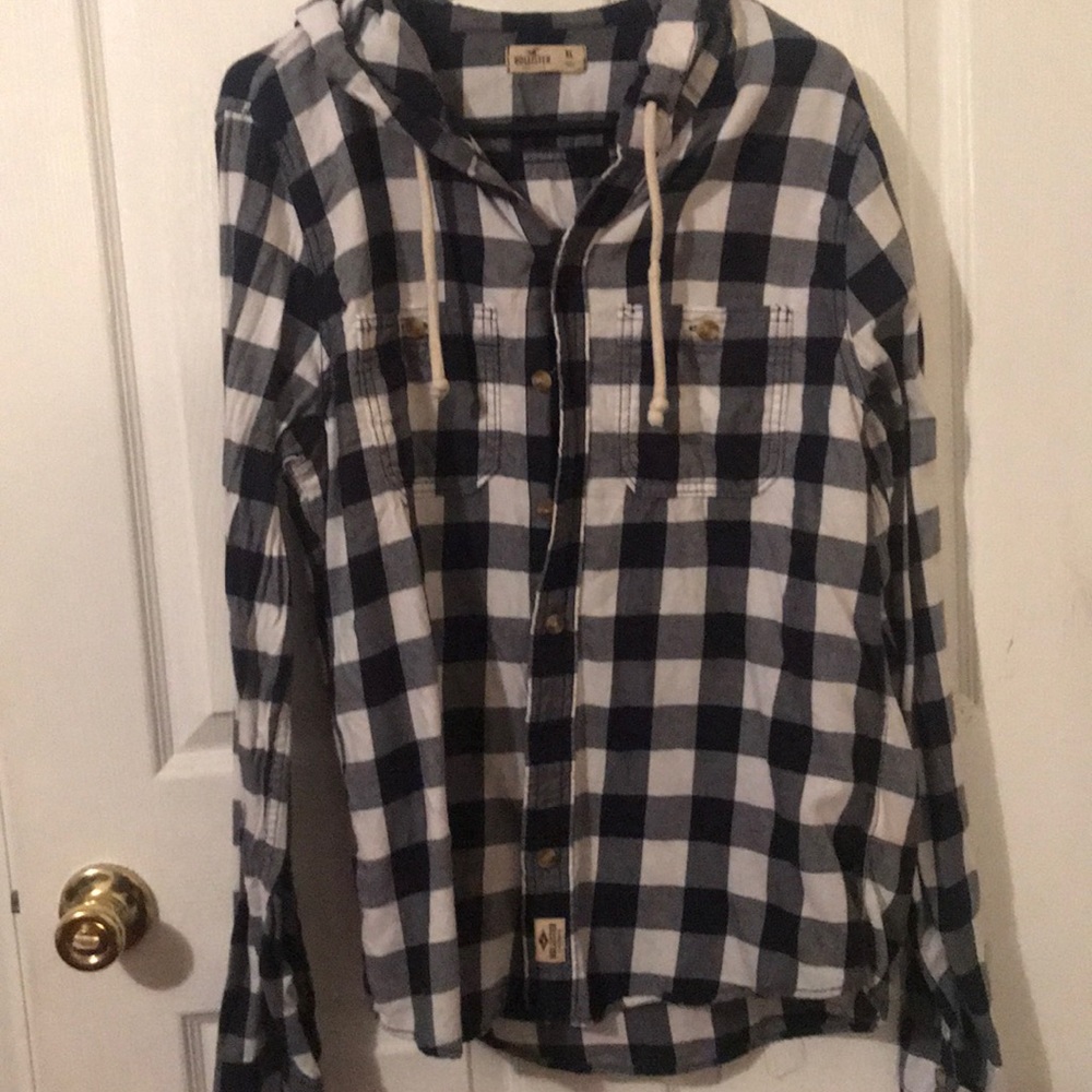 Long sleeve button up with hoodie